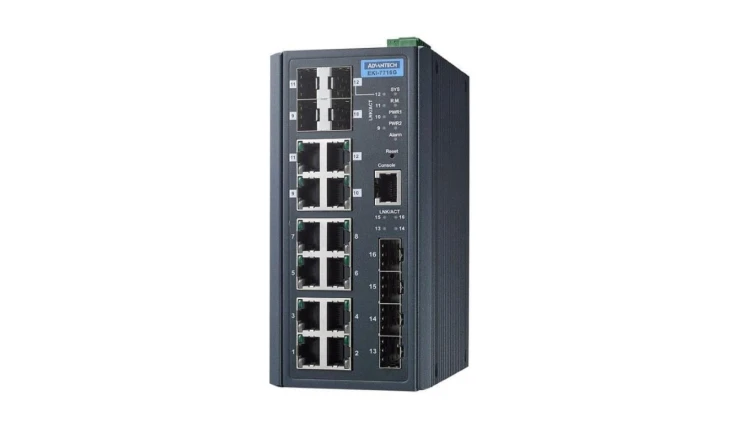 Zarządzalny switch - 8 portów gigabit, 4 porty gigabit Combo RJ-45/SFP, 4 porty SFP EKI-7716G-4F4CI-AE