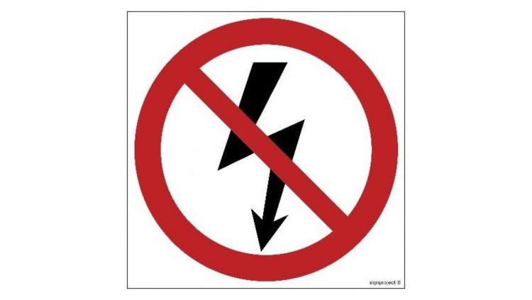 ZNAK - GB005 Nie załączać urządzeń elektrycznych 35 x 35 cm KS - Folia podłogowa foto.