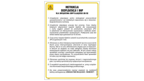 ZNAK - IAA23 Instrukcja eksploatacji i BHP dla urządzenia odpylającego UO-50 24,5 x 35 cm FN - Folia samoprzylepna