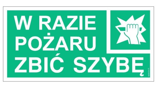 ZNAK - AC040 W razie pożaru zbić szybę 80 x 40 cm FS - Folia samoprzylepna foto.