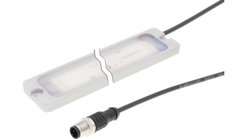 EM380221 Oświetlenie maszynowe LED, 240x38x8mm, światło białe, 11W, 5200K, 22-28V DC, wtyczka kabla M12 3-pin 0.5m, IP67