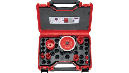 Zestaw wierteł do płytek 6,8,25,35,40,50,68mm i tarcz 125mm do cięcia softihard tile w walizce M14 / M14 zestaw