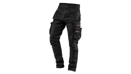 Długie spodnie monterskie, robocze 5-kieszeniowe DENIM jeansowe czarne rozmiar S/48 NEO 81-233-S