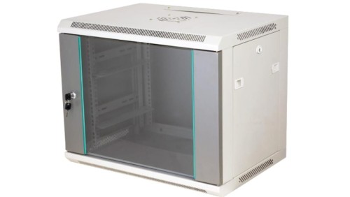 Szafka rack wisząca 19 15U 600x450, niedzielona, drzwi szklane jednoskrzydłowe, tył osłona pełna, osłony boczne zamykane na kluc