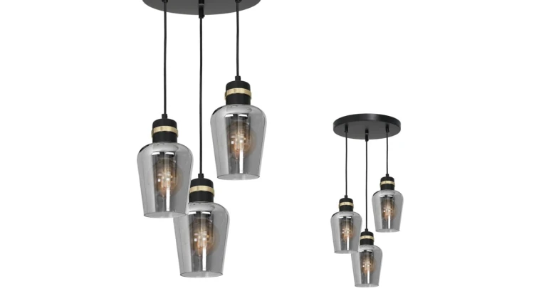 Lampa wisząca SASTO na łańcuszku, pięć kloszy czarno-złotych K-4336 Kaja Lighting