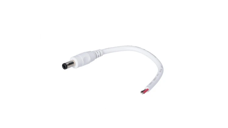 Wtyk DC 5.5x2.1 przewód biały 15cm 18awg