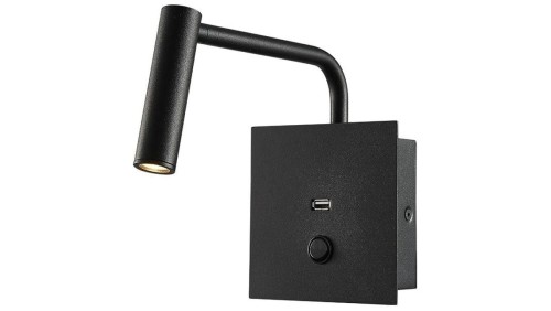 Kinkiet hotelowy LED 3W 180lm NW 3000K z włącznikiem i gniazdem USB ciepła czarny IP20 V-TAC VT-2943