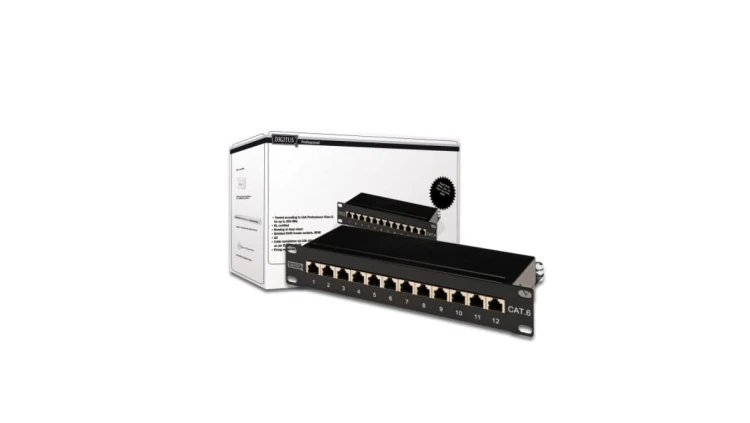 Panel krosowy 10cali 12xRJ45 S/FTP kat.6 1U czarny DN-91612S