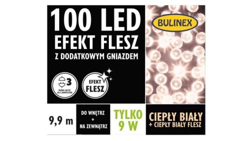 Lampki Bulinex 100led biały ciepły/biały ciepły 9,90m flesz z dodatkowym gniazdem sznur