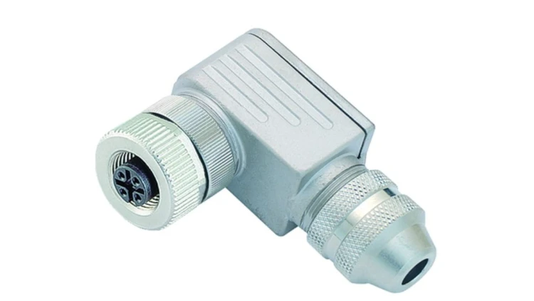 Złącze żeńskie M12 kątowe 4-pinowe dławik (4-9mm) metalowy RKCWS 4