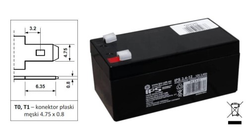 akumulator VRLA AGM 12V 3.4Ah, 6-9lat, T1 4.8mm, do UPS