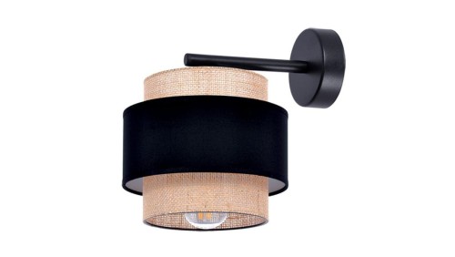 Kinkiet w stylu boho GATO, podwójny abażur E27 czarno-beżowy K-5234 Kaja Lighting