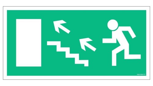 ZNAK - AC019 Wyjście ewakuacyjne w lewo schodami w górę 80 x 40 cm TS - Płyta TD foto.