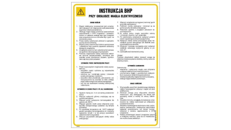 ZNAK - IAA33 Instrukcja BHP przy obsłudze magla elektrycznego 24,5 x 35 cm FN - Folia samoprzylepna