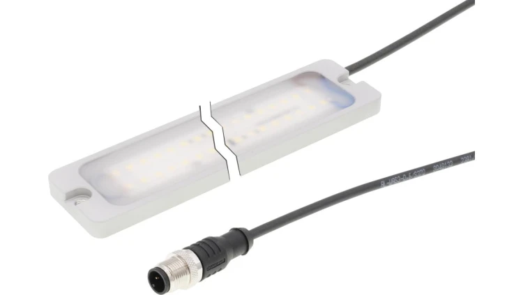 EM380220 Oświetlenie maszynowe LED, 140x38x8mm, światło białe, 6W, 5200K, 22-28V DC, wtyczka kabla M12 3-pin 0.5m, IP67