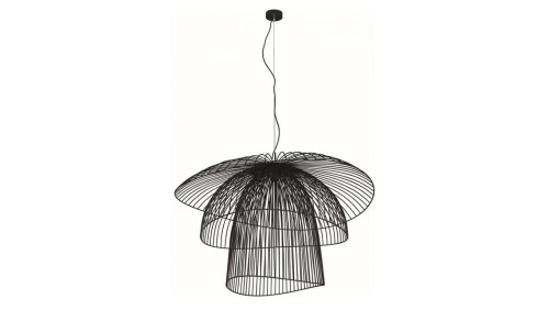Efektowny czarny żyrandol z drucianymi kloszami do salonu z serii PLAZA KP-12 Kaja Lighting