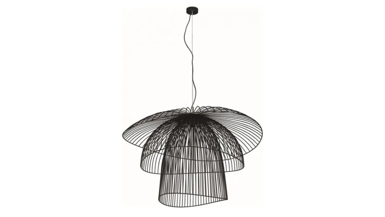 Efektowny czarny żyrandol z drucianymi kloszami do salonu z serii PLAZA KP-12 Kaja Lighting