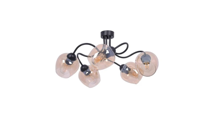 Lampa sufitowa DIUNA czarna, szklane bursztynowe klosze na gwint E27 do sypialni K-5191 Kaja Lighting