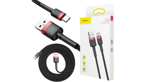 KABEL USB-A - USB-C Baseus Cafule CATKLF-C91 200cm 2A QC 3.0 CZARNO-CZERWONY W OPLOCIE
