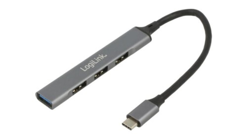 UA0392 Hub USB, USB A gniazdo x4, USB C wtyk, USB 3.2, PnP, szary, 5Gbps