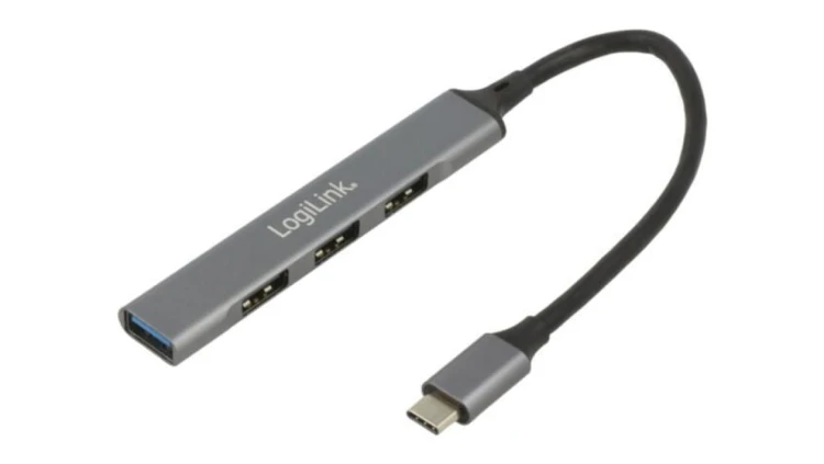 UA0392 Hub USB, USB A gniazdo x4, USB C wtyk, USB 3.2, PnP, szary, 5Gbps