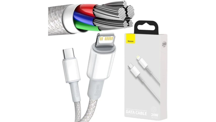 KABEL USB-C - Lightning / iPhone Baseus Cafule CATLGD-A02 2m 20W PD Quick Charging BIAŁY W OPLOCIE