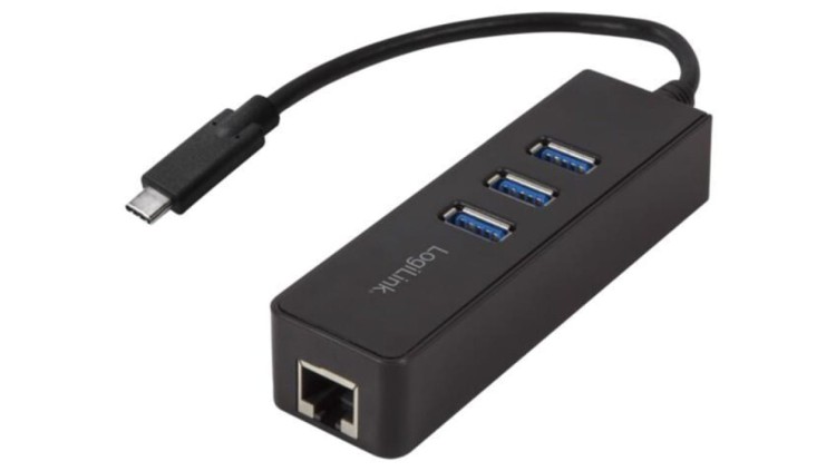 UA0283 Hub USB, RJ45 gniazdo, USB A gniazdo x3, USB C wtyk, USB 3.0