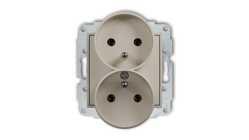 MINI Mechanizm gniazda podwójnego do ramki z uziemieniem 2x(2P+Z) (bez przesłon torów prądowych) taupe 60MGPR-2z