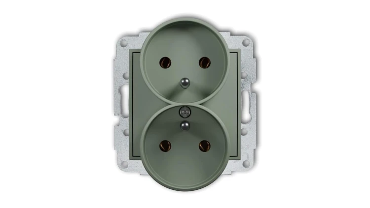 MINI Mechanizm gniazda podwójnego do ramki z uziemieniem 2x(2P+Z) (bez przesłon torów prądowych) szałwiowy 61MGPR-2z
