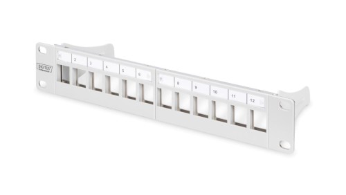 Panel krosowy modularny 10 12x keystone, ekranowany, 1U, szary, prowadnica kabli, pola opisowe DN-91419