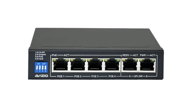 Switch desktop 6x port RJ45 (4x PoE+ 1Gb/s i 2x Uplink 1Gb/s Ethernet) przełącznik niezarządzalny AVIZIO