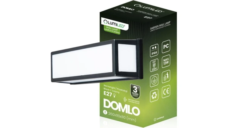 Kinkiet Ogrodowy Elewacyjny E27 Prostokątny Czujnik Ruchu DOMLO LUMILED