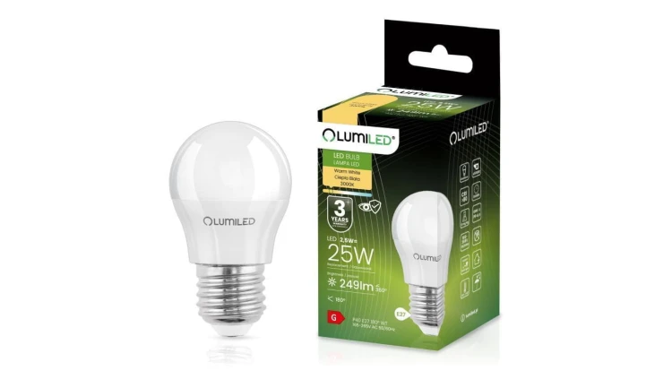 Żarówka LED E27 P40 2.5W = 25W 249lm 3000K Ciepła 180 Lumiled