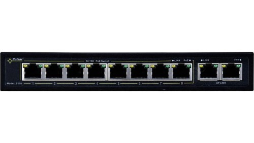 SWITCH POE PULSAR S108 10-PORTÓW (8xPoE + 2xUPLINK) IEEE 802.3af/at, 48VDC / 30W/port (PoE+) 120W