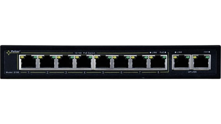 SWITCH POE PULSAR S108 10-PORTÓW (8xPoE + 2xUPLINK) IEEE 802.3af/at, 48VDC / 30W/port (PoE+) 120W