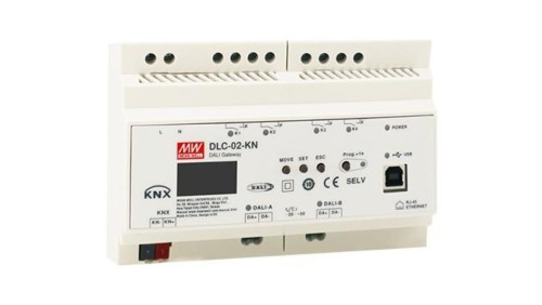 Kontroler DALI-2 z bramką KNX na szynę DIN, obsługa DT8, wyśw. LCD, 4 przekaźniki 250V/5A, USB, Ethernet DLC-02-KN