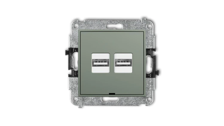 MINI Mechanizm ładowarki USB podwójnej 2xUSB A, 15,5W max., 5V, 3.1A, bez pola opisowego szałwiowy 61MCUSBBO-6