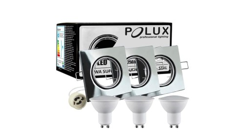 3x Oprawa ruchoma Goldlux kwadrat chrom + żarówka LED GU10 3.5W