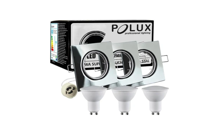 3x Oprawa ruchoma Goldlux kwadrat chrom + żarówka LED GU10 3.5W