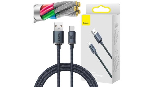 KABEL USB-A - USB-C Baseus Crystal CAJY000401 120cm 100W 6A QC 3.0 W OPLOCIE PREMIUM