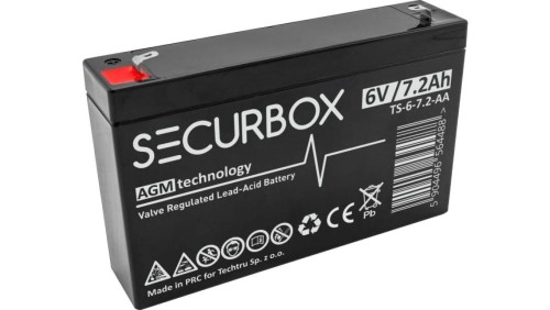 Akumulator AGM bezobsługowy do systemów alarmowych, central ppoż Securbox 6V 7,2Ah