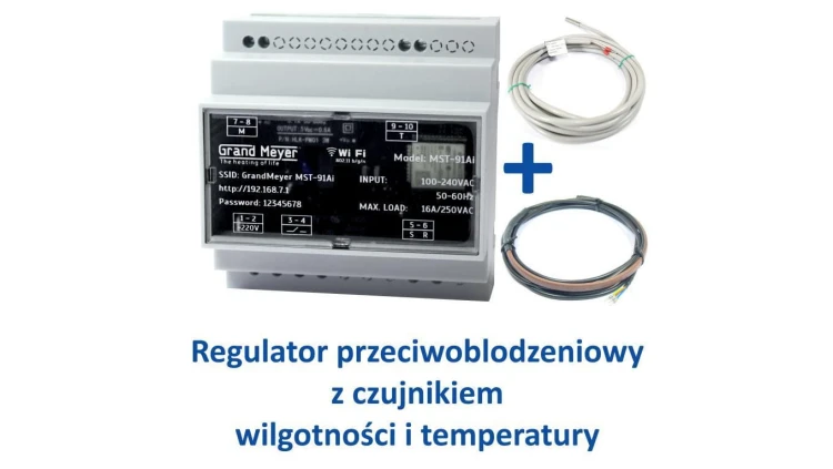 Zestaw Regulator temperatury przeciwoblodzeniowy GRAND MEYER MST-91Ai z Wi-Fi z czujnikiem temperatury TS-1 i czujnikiem wilgotn