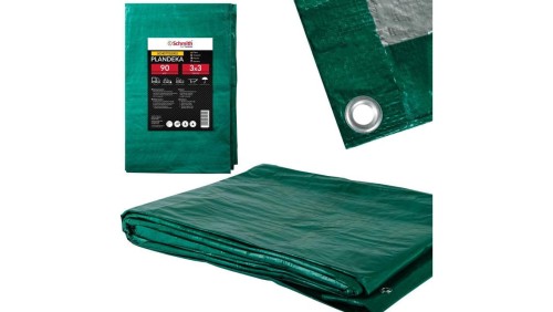 Plandeka 3x3 90g zielona gruba wzmacniana z oczkami płachta Schmith