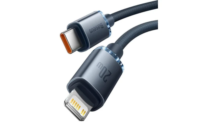 KABEL USB-C - Lightning / iPhone Baseus Crystal CAJY000201 1.2m 20W PD Quick Charging CZARNY W OPLOCIE PREMIUM