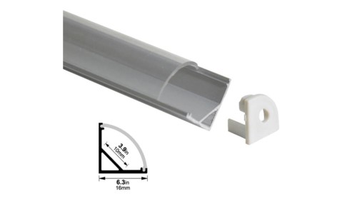 Profil LED kątowy anod. aluminium 2m z kloszem, zaślepkami i uchwytami, dla taśm do 10mm