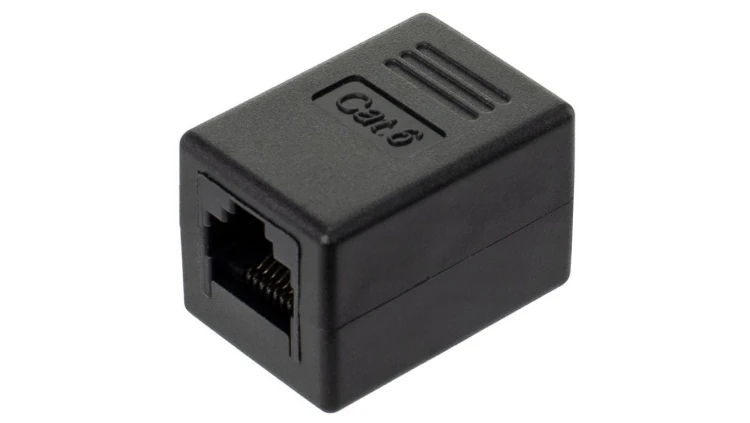 Łącznik modularny beczka 2xRJ45 8P8C kat.6 nieekranowany UTP czarny