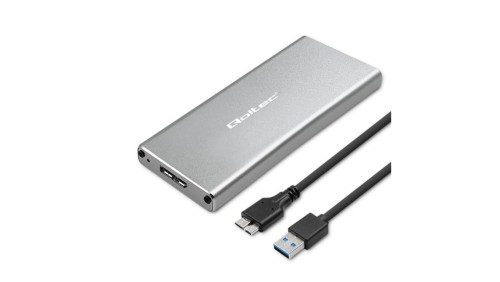 Qoltec Aluminiowa Obudowa Kieszeń na dysk M.2 SSD SATA NGFF USB 3.0 Super speed 5Gb/s 2TB Srebrny