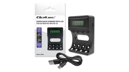 Qoltec Ładowarka do akumulatorków Ni-MH typu R03 AAA R6 AA LCD Kabel USB