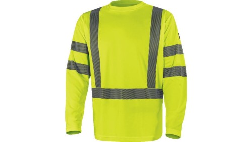 T-shirt ostrzegawczy z długimi rękawami z poliestru, kl. 3, kolor Żółty Fluo, rozmiar: M, COSMOJATM