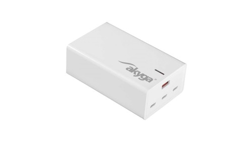 Ładowarka sieciowa Akyga AK-CH-25 140W 3x USB-C + USB-A PD GaN 5-28V / 1.5-5A biała